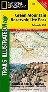 Green Mountain Reservoir and Ute Pass, Road and Recreation Map, Colorado, America.