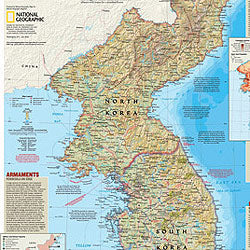 Korea, North and South Political WALL Map.