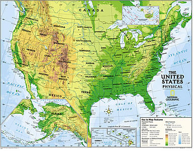 Physical USA "Education" WALL Map.