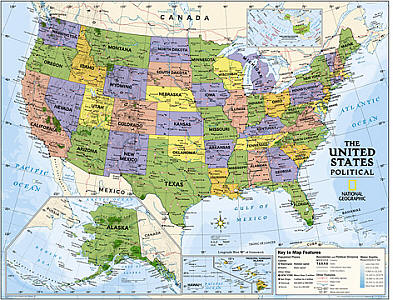 Political USA "Education" WALL Map.