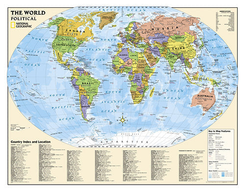 Political World "Education" WALL Map.