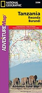 Tanzania, Rwanda, Burundi Adventure Road and Tourist Map.