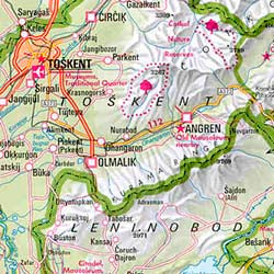 Central Asia, Road and Shaded Relief Tourist Map.