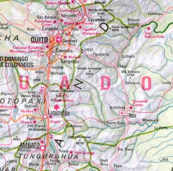 Ecuador and Peru, Road and Shaded Relief Tourist Map.