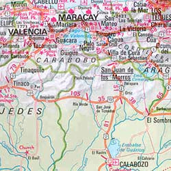 Guyana, French Guiana, Suriname, and Venezuela, Road and Shaded Relief Tourist Map.