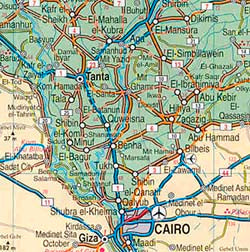 Egypt Road and Shaded Relief Tourist Map.