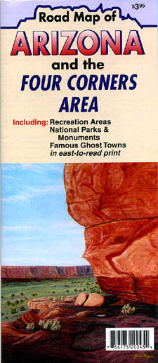 Arizona and Four Corners Region Road and Tourist Map, America.