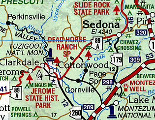 Arizona and Four Corners Region Road and Tourist Map, America.