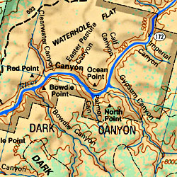 Lakes Powell and Glen Canyon, Road and Recreation Map, Utah, America.