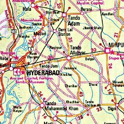 Pakistan Road and Shaded Relief Tourist Map.