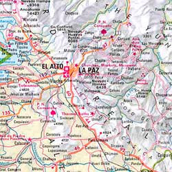 Bolivia and Paraguay, Road and Shaded Relief Tourist Map.