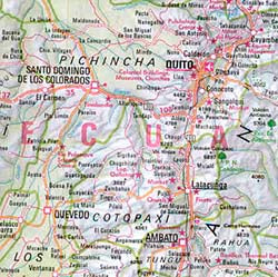 Ecuador and Colombia, Road and Shaded Relief Tourist Map.