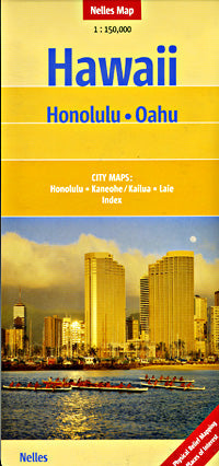 Oahu Road and Shaded Relief Tourist Map, Hawaii, America.