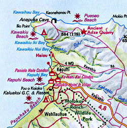 Maui, Molokai, and Lanai, Road and Tourist Map, Hawaii, America.