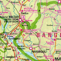 India, East, Road and Shaded Relief Tourist Map.