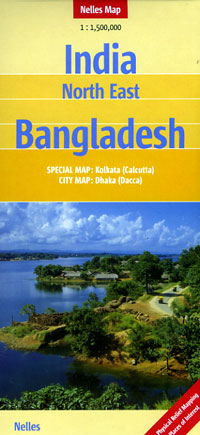 India, North East, and Bangladesh, Road and Shaded Relief Tourist Map.