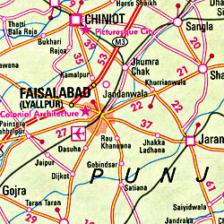 India, Northern Area, Road and Shaded Relief Tourist Map.