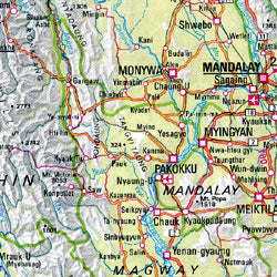 Indian Subcontinent, Road and Shaded Relief Tourist Map.