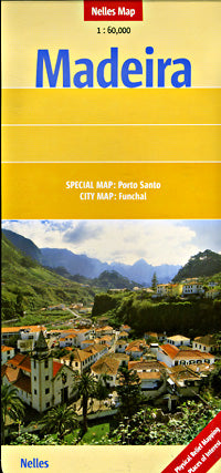 Madeira Island, Road and Shaded Relief Tourist Map, Portugal.