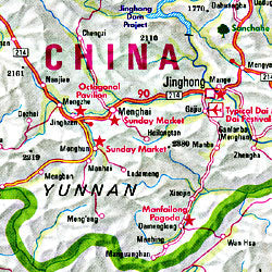 Burma (Myanmar) Road and Shaded Relief Tourist Map.