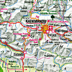 Nepal Road and Shaded Relief Tourist Map.