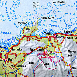 South Pacific Islands, Road and Shaded Relief Tourist Map.