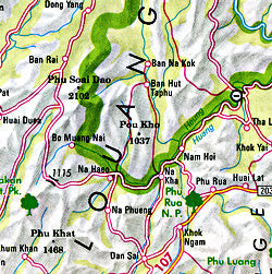 Thailand Road and Shaded Relief Tourist Map.