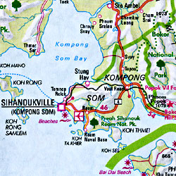 Vietnam, Laos, and Cambodia, Road and Shaded Relief Tourist Map.