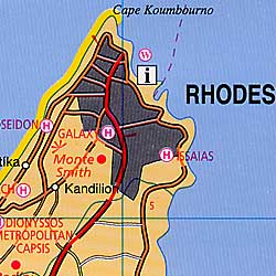 Rhodes Island, Road and Shaded Relief Map, Greece.