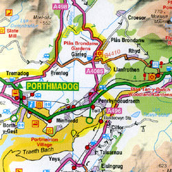 Wales, North, Road and Shaded Relief Road Map, United Kingdom.