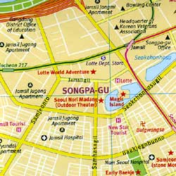 South Korea, Road and Shaded Relief Tourist Map.