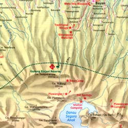 Lombok Island, Road and Shaded Relief Tourist Map, Indonesia.