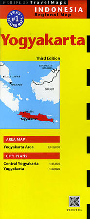 Java, Central (Yogyakarta), Road and Shaded Relief Tourist Map, Indonesia.