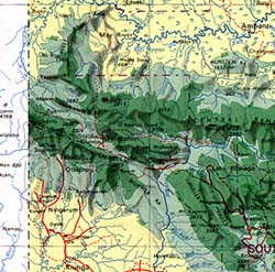 Papua New Guinea, Road and Shaded Relief Physical Tourist Map.