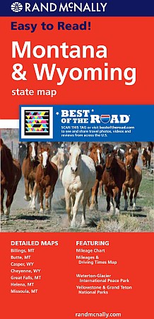 Montana and Wyoming "Easy To Read" Road and Tourist Map, America.