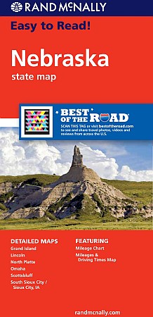 Nebraska "Easy to Read" Road and Tourist Map, America.