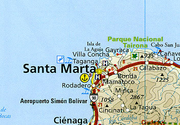 Colombia Road and Topographic Tourist Map.