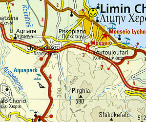 Creic Map Crete Road and Topographic Tourist Map.