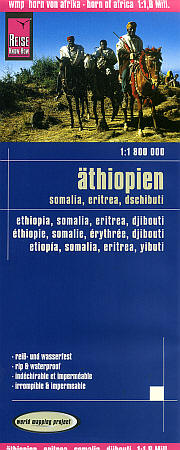 Ethiopia, Somalia, Eritrea and Djibouti, Road and Topographic Tourist Map.