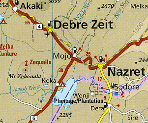 Ethiopia, Somalia, Eritrea and Djibouti, Road and Topographic Tourist Map.