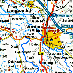 Germany, Northwest and North Sea Coast, Road and Topographic Tourist Map.