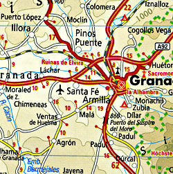 Spain and Portugal, Road and Topographic Tourist Map.