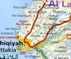 Syria and Lebanon, Road and Topographic Tourist Map.