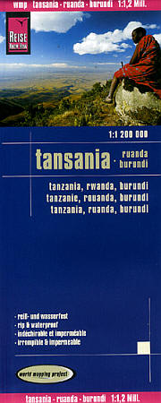 Tanzania, Rwanda, and Burundi, Road and Topographic Tourist Map.