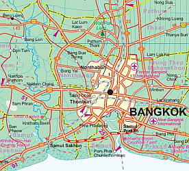 Thailand, Road and Topographic Tourist Map.