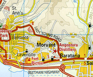 Trinidad and Tobago Road and Topographic Tourist Map.