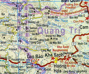 Vietnam, Laos and Cambodia Road and Topographic Tourist Map.