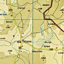 Zambia Road and Topographic Tourist Map.