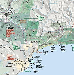 Redwood Parks Map and Guide, California, America.