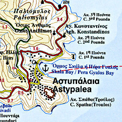 Astypalea Island, Road and Physical Tourist Map, Greece.